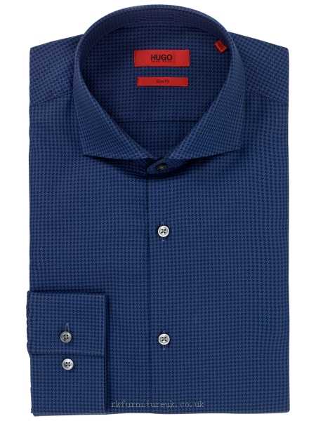 Mens Shirts HUGO Jason Slim Fit Cotton Shirt, Navy Pattern Formal 175450 100% cotton